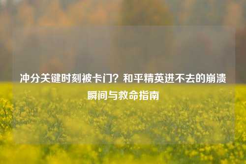 冲分关键时刻被卡门？和平精英进不去的崩溃瞬间与救命指南