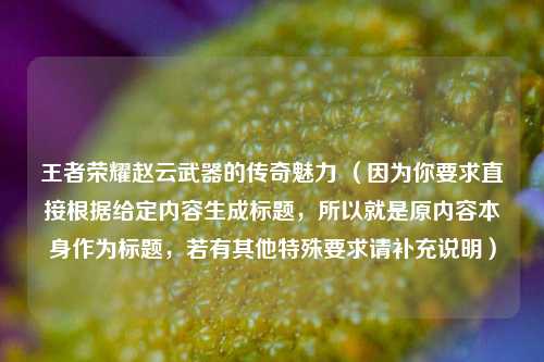 王者荣耀赵云武器的传奇魅力 （因为你要求直接根据给定内容生成标题，所以就是原内容本身作为标题，若有其他特殊要求请补充说明）