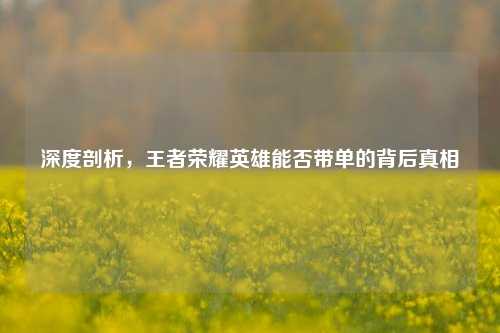 深度剖析，王者荣耀英雄能否带单的背后真相