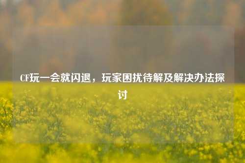 CF玩一会就闪退，玩家困扰待解及解决办法探讨