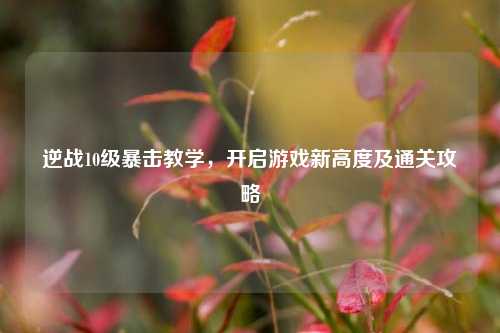 逆战10级暴击教学，开启游戏新高度及通关攻略
