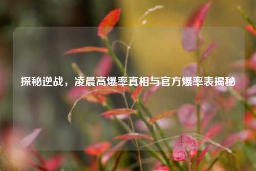 探秘逆战，凌晨高爆率真相与官方爆率表揭秘